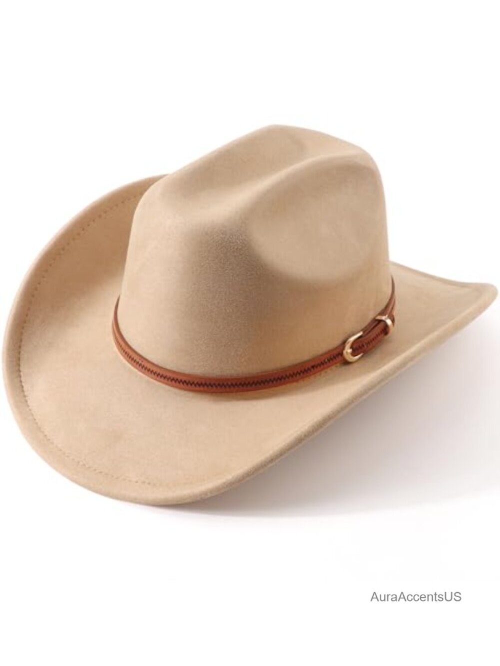 Felt Wide Brim Cowboy Hat with Belt Buckle Retro Panama Fedora